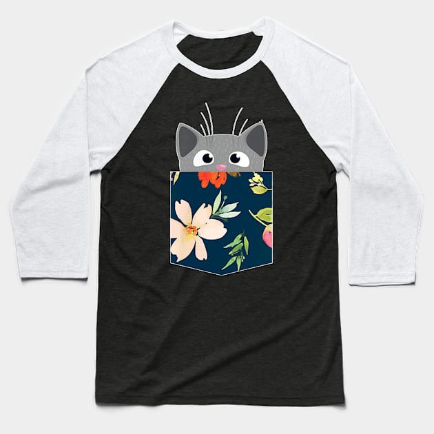 Cute Cat Faux Fake Pocket  For Girls,  And Baseball T-Shirt by family love forever